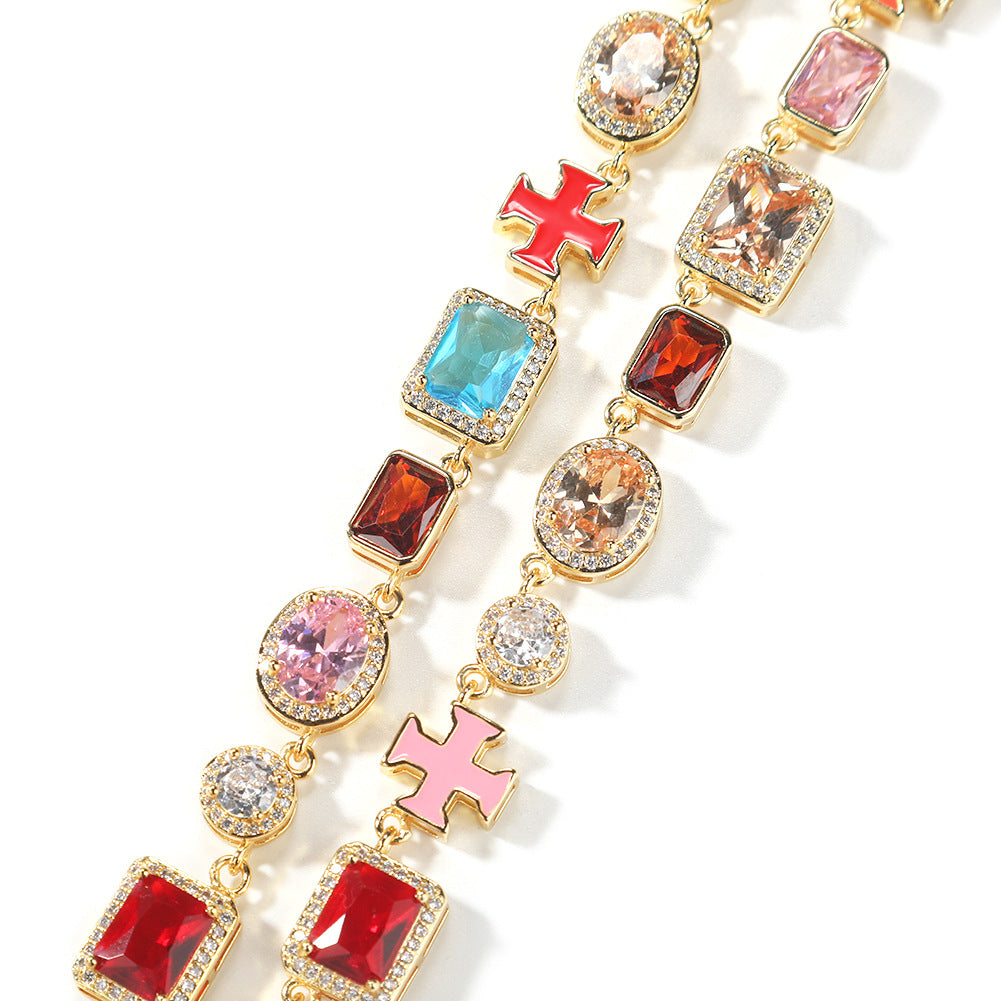 Exquisite diamond-encrusted colored gemstone bracelet and necklace