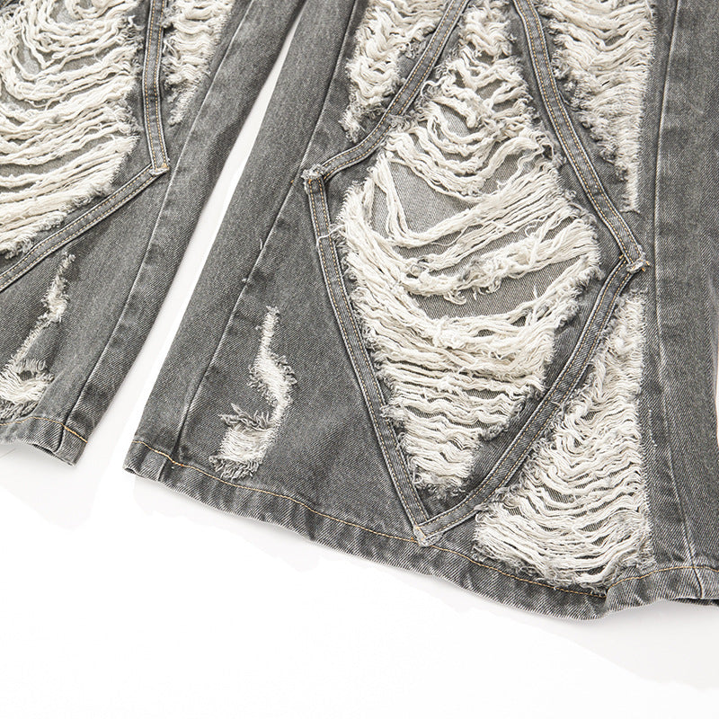 Brushed ripped pure cotton washed jeans