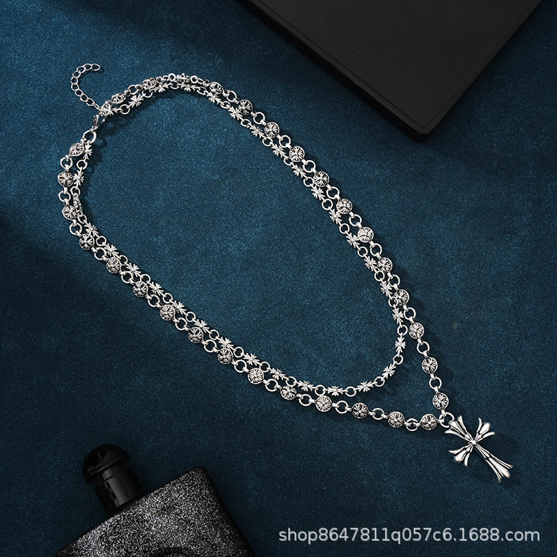 Chrome Hearts hip-hop cross double-layer necklace