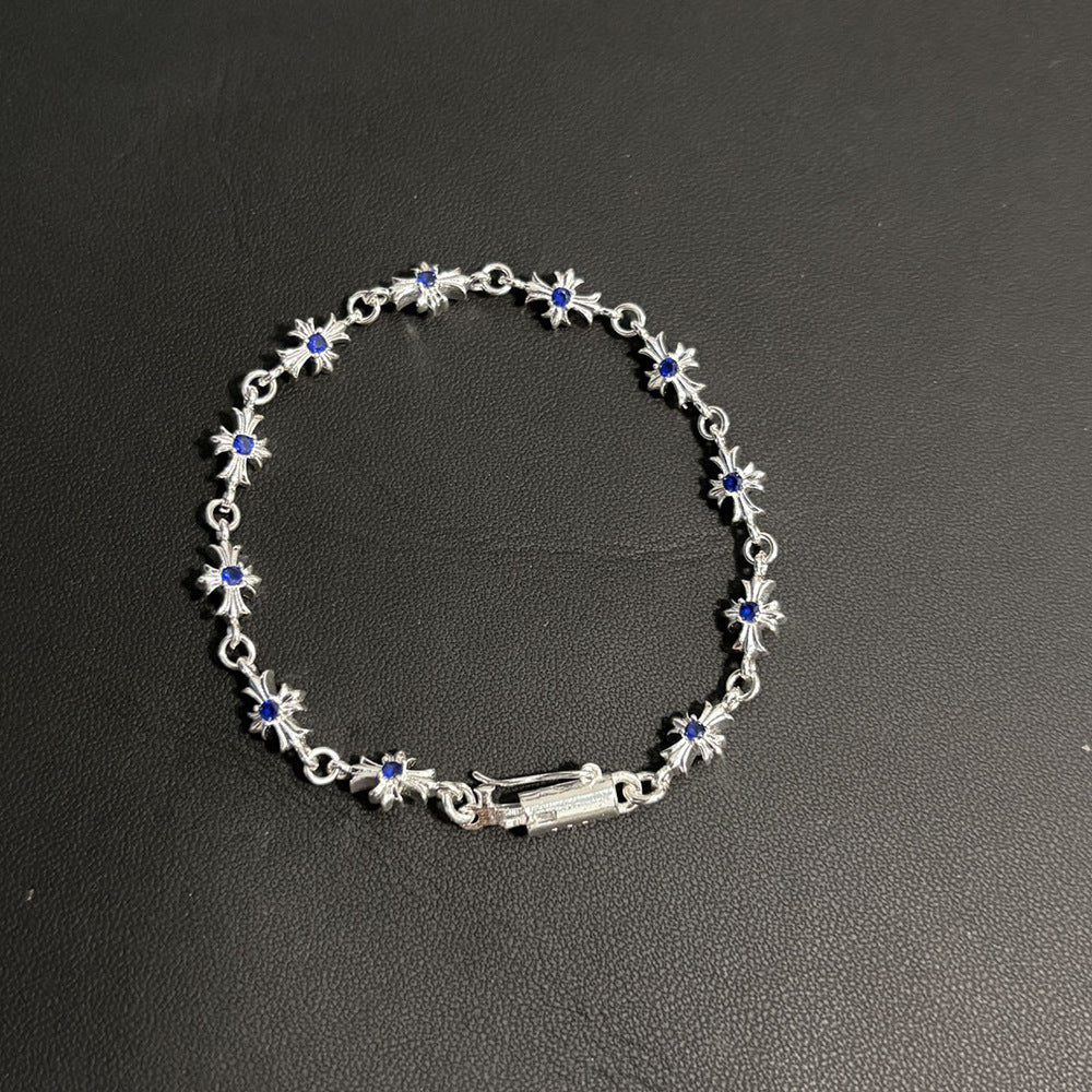 Chrome Hearts Bright Silver Cross Rhinestone Bracelet