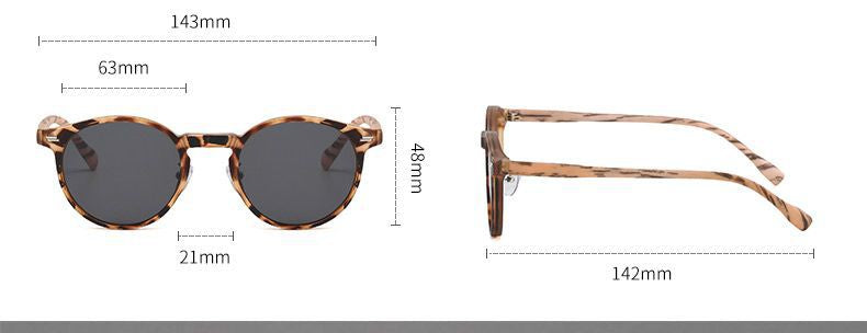 Frosted round frame sunglasses with fake wood frames