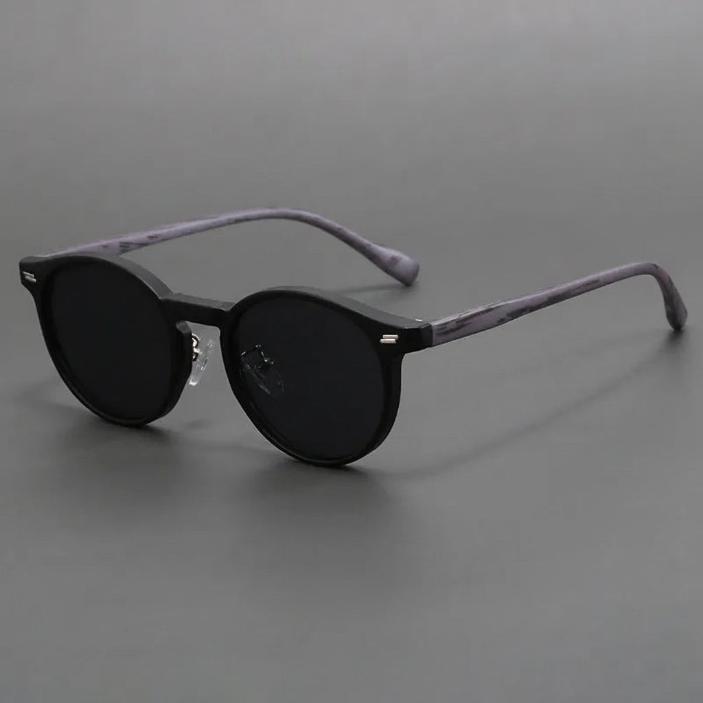 Frosted round frame sunglasses with fake wood frames