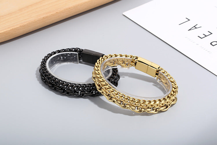 Punk Rock Minimalist Fashion Stainless Steel Double-Layer Bracelet