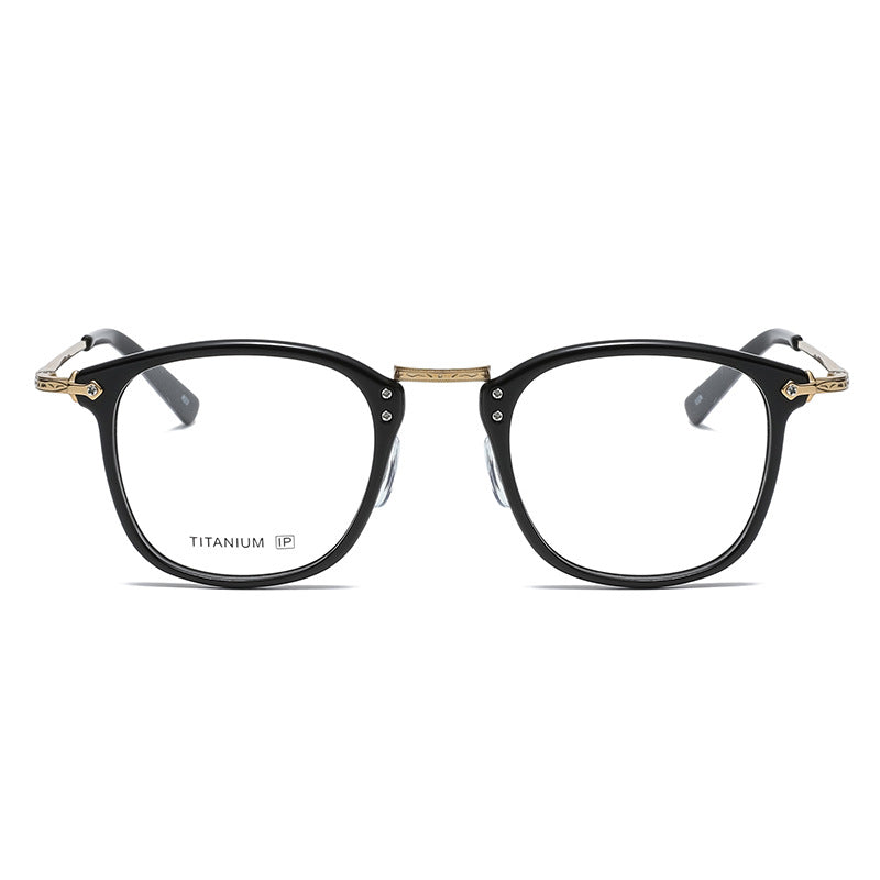 Square retro acetate titanium frame eyeglasses