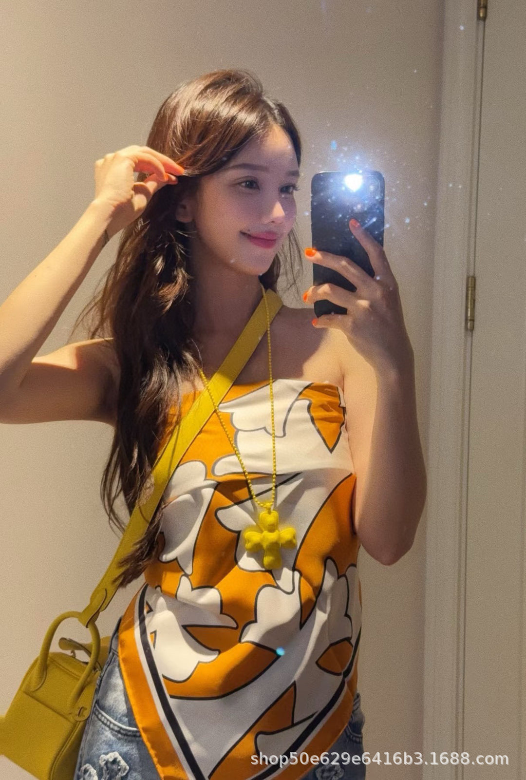 Chrome Hearts-Style All-Over Print Silk Bandeau Top