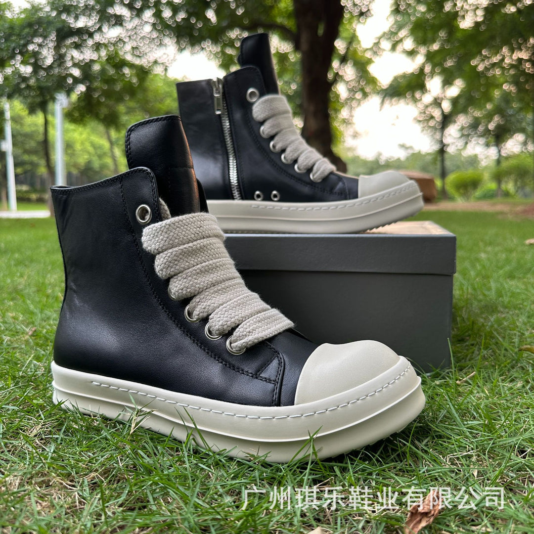 Genuine Leather High-Top Skate Shoes with Wide Laces