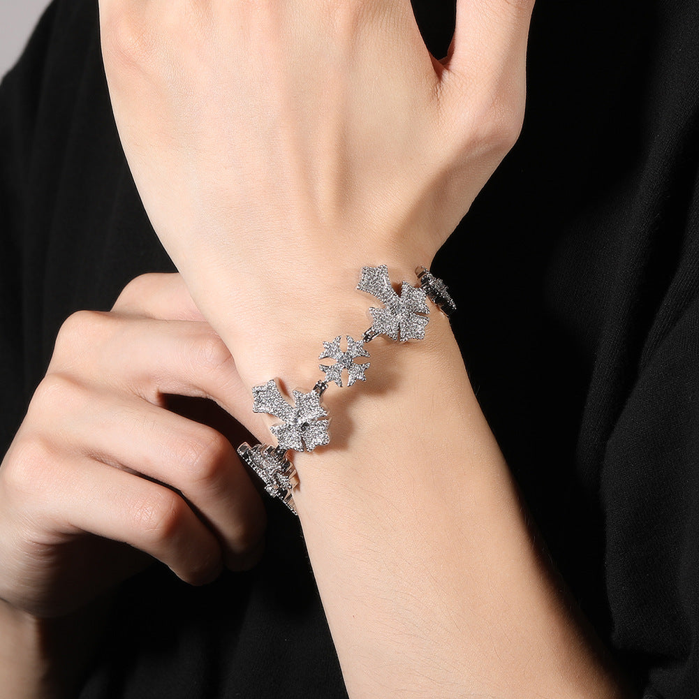 Hip-Hop Snowflake & Cross Bracelet with Rhinestone Accents