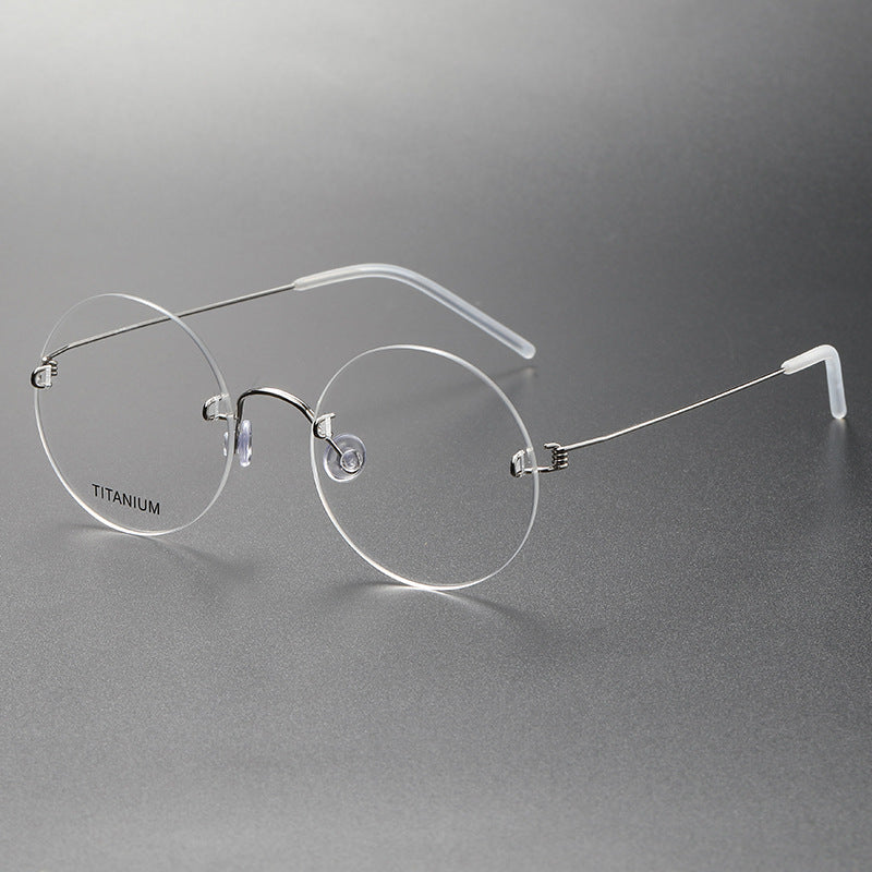 Rimless Round Large Frame Stainless Steel Glasses