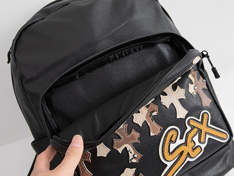 Chrome Hearts Cross PU Leather Student Backpack