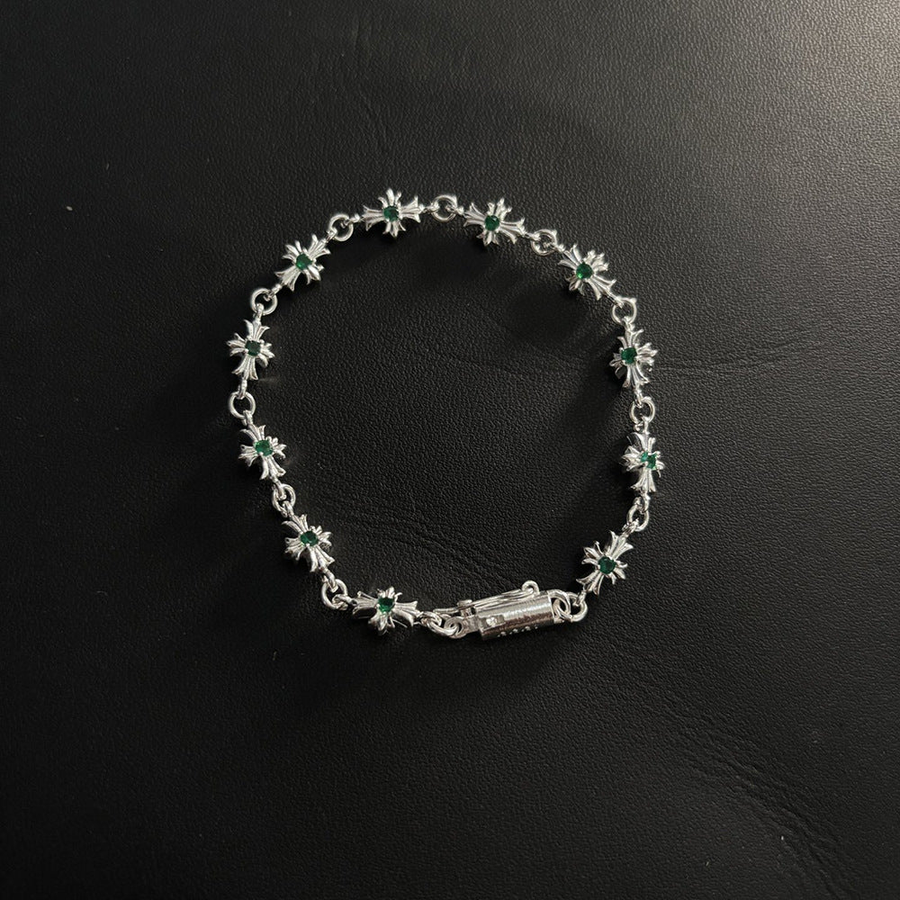 Chrome Hearts Bright Silver Cross Rhinestone Bracelet