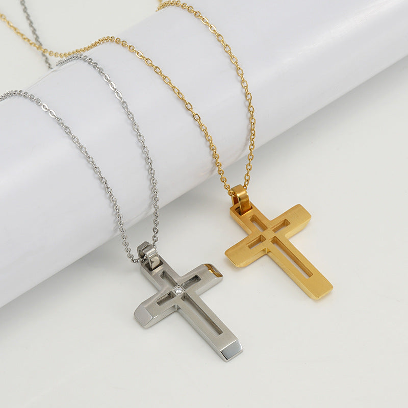 Fashionable and simple hollow diamond cross necklace