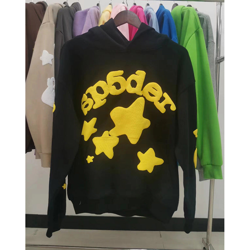 Sp5der fleece-lined hoodie with spiderweb print.