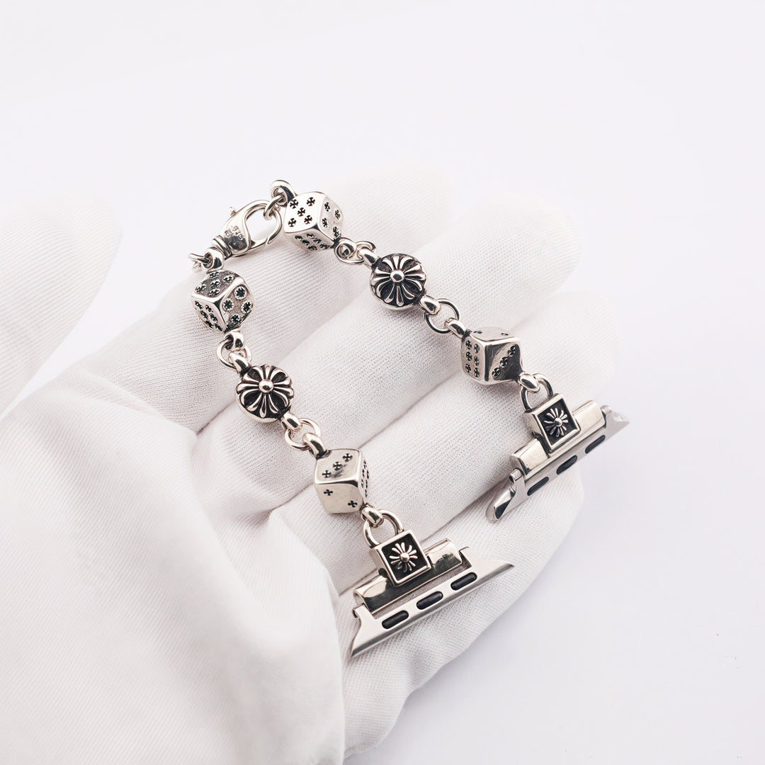 Chrome heart cross flower ball dice watch strap