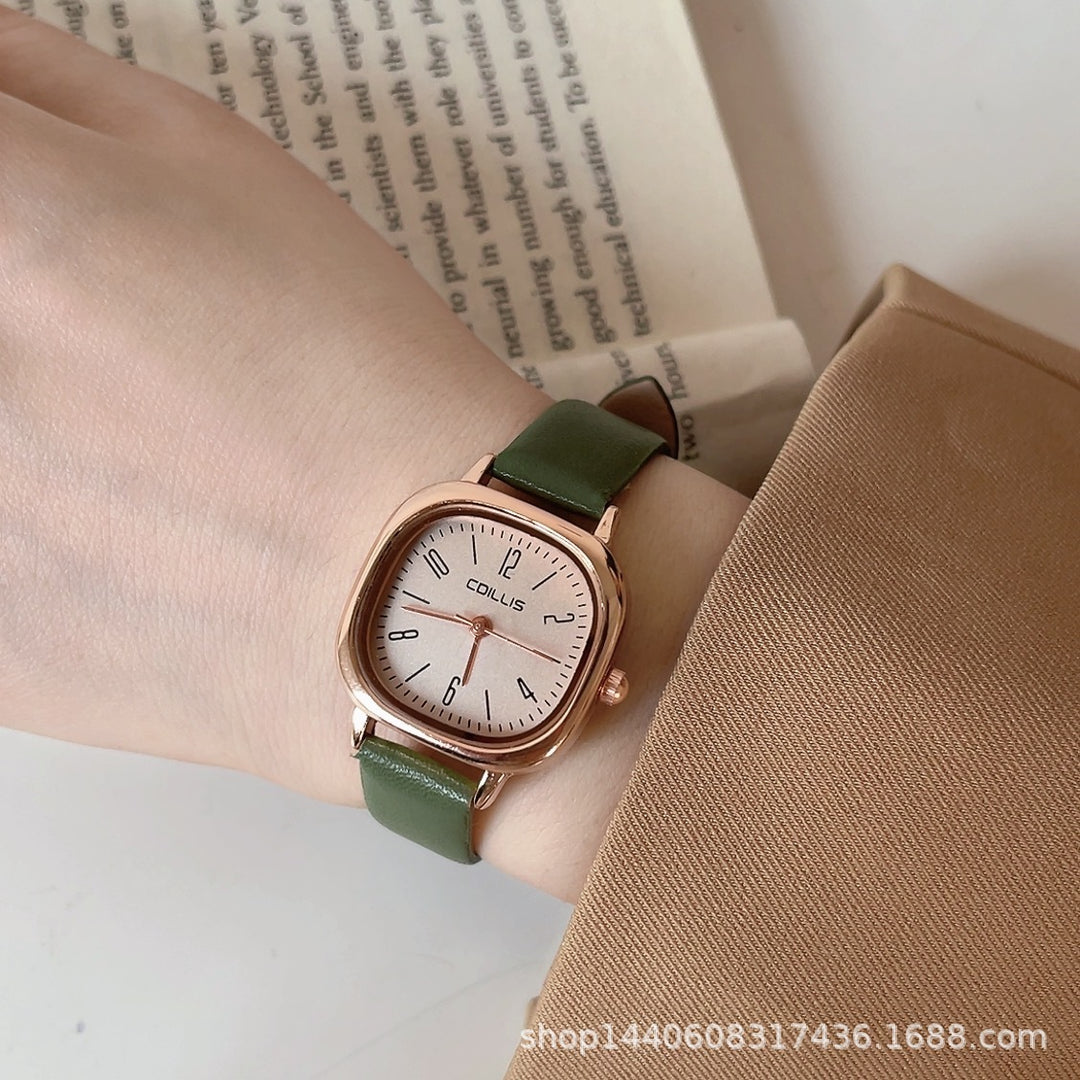 Retro British-Style Leather-Strap Watch for Students