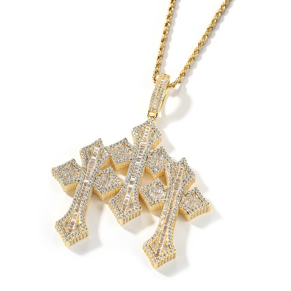 Retro Cross Square Zircon Inlay Necklace