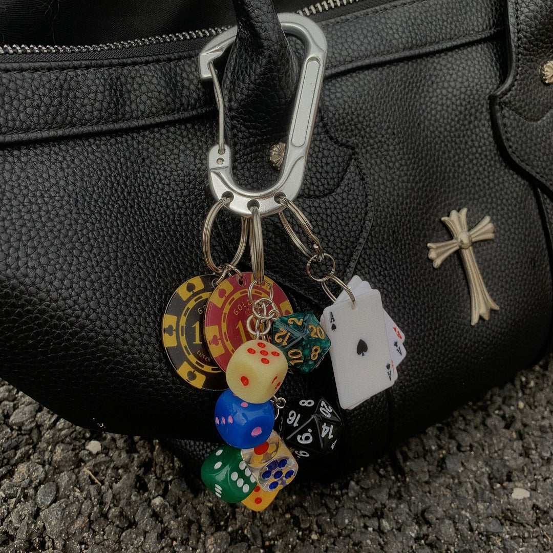 Poker Chip Dice and Playing Card Keychain