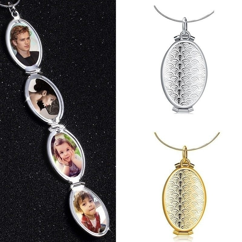 Fish Scale Photo Box Necklace Four Picture Pendant Necklace