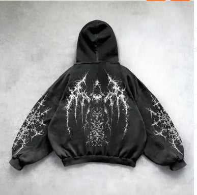 Patterned washed pullover hoodie