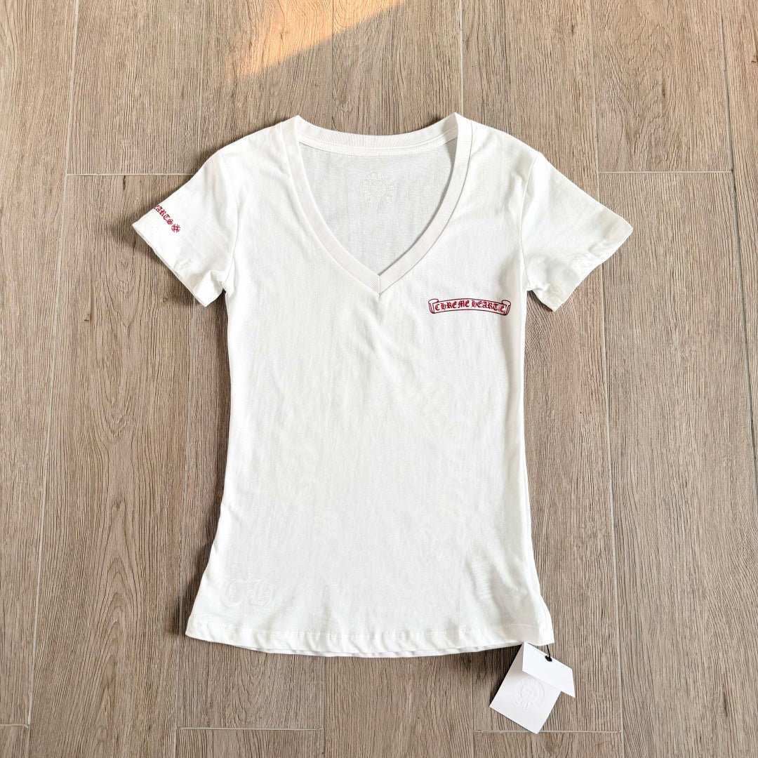 Chrome Hearts V-Neck Scroll Print Short-Sleeve T-Shirt
