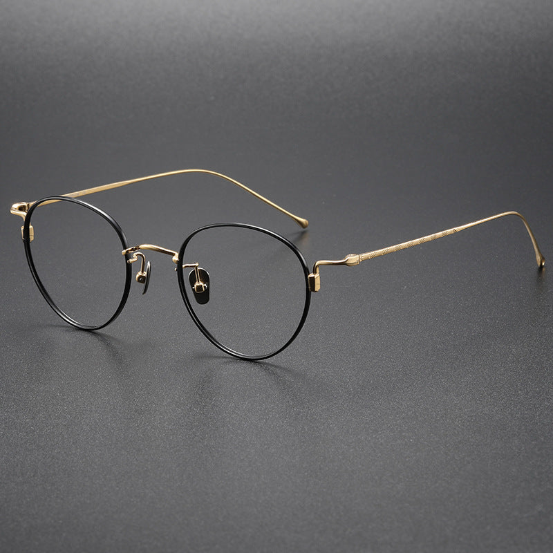 Oval pure titanium retro eyeglass frames