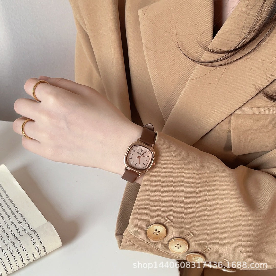 Retro British-Style Leather-Strap Watch for Students