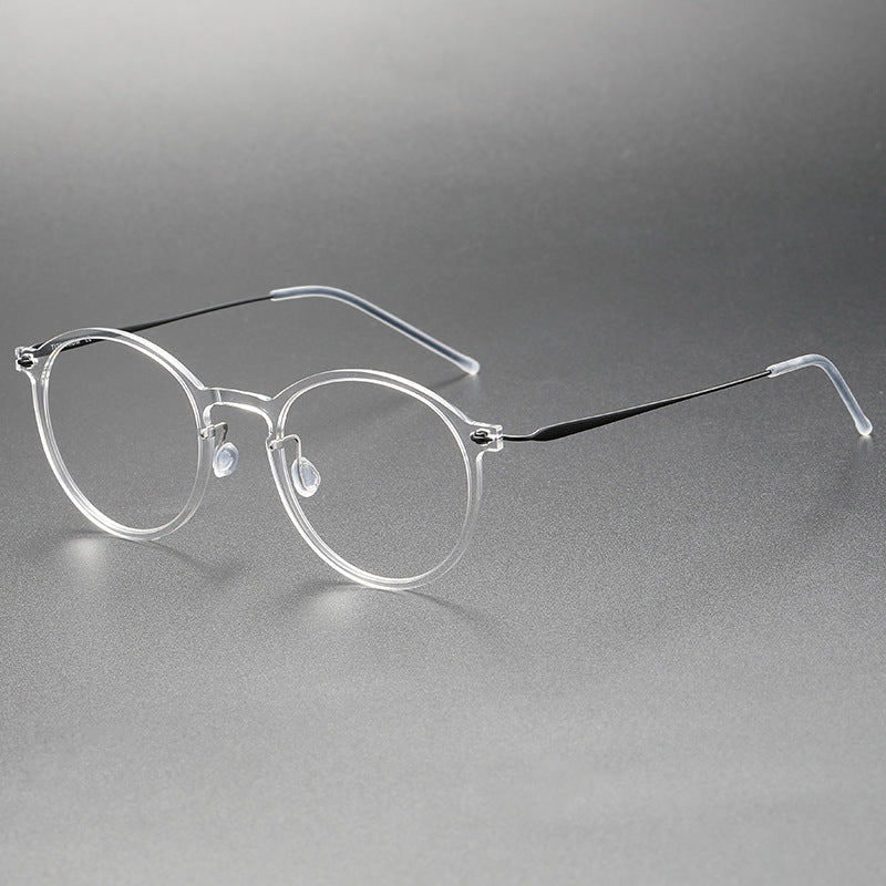 Clear Round Eyeglasses with Titanium Temples