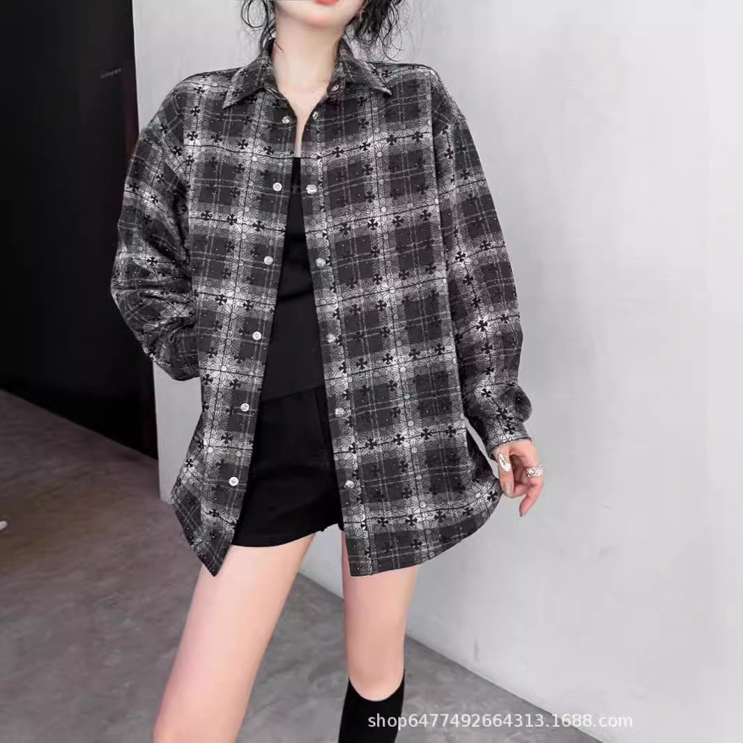 Chrome Hearts Leather Cross-Pattern Plaid Shirt