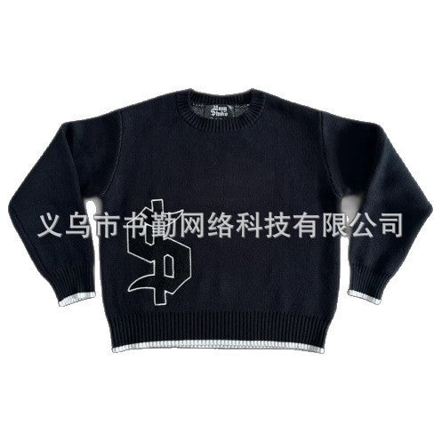 Embroidered crew neck sweater for men