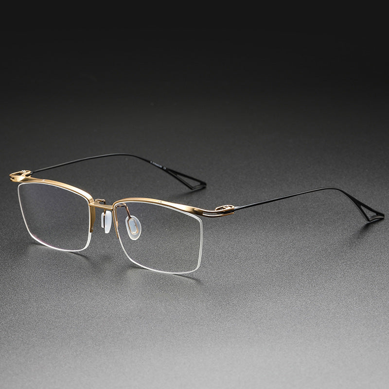 Plain color pure titanium handmade half-rimmed glasses