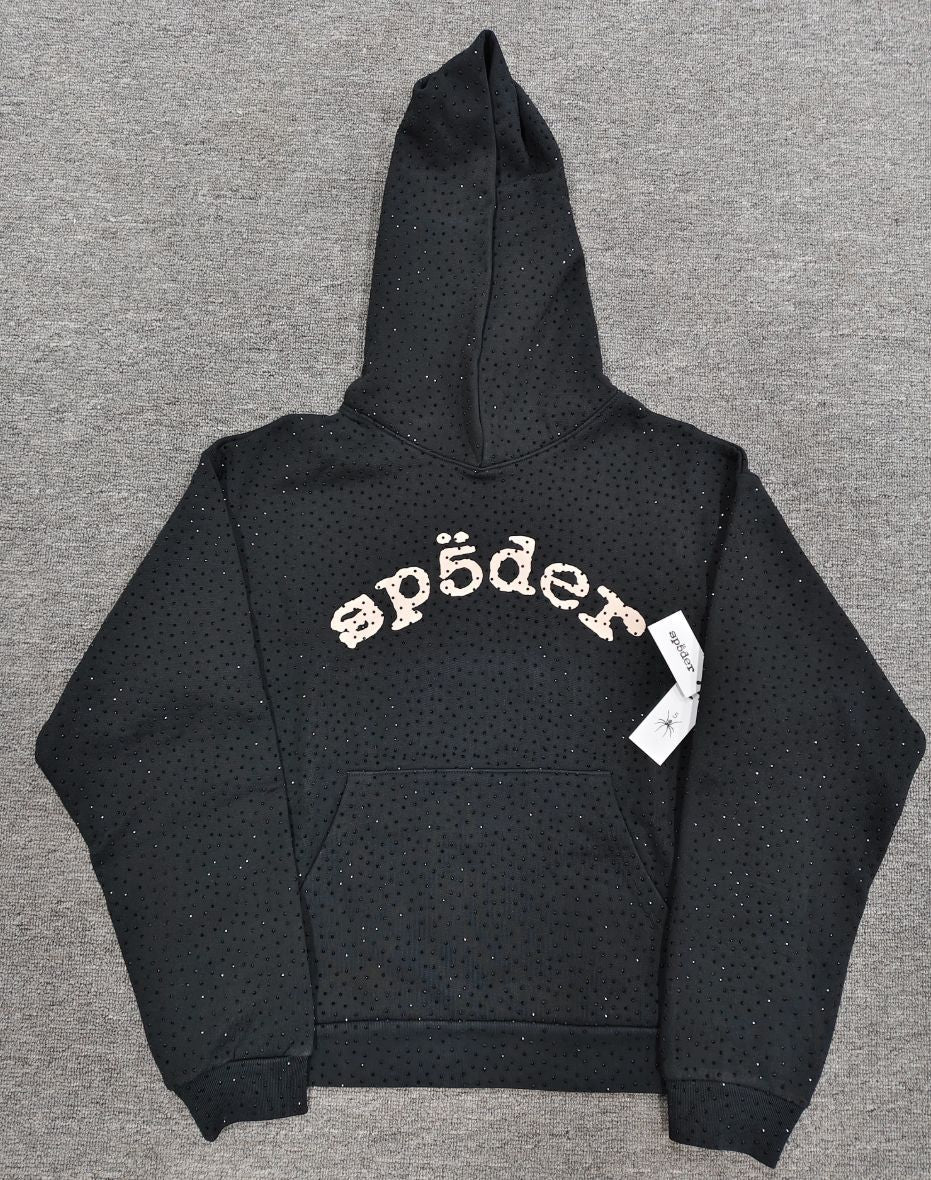 Multi-color full-hot rhinestone Sp5der spider web hoodie