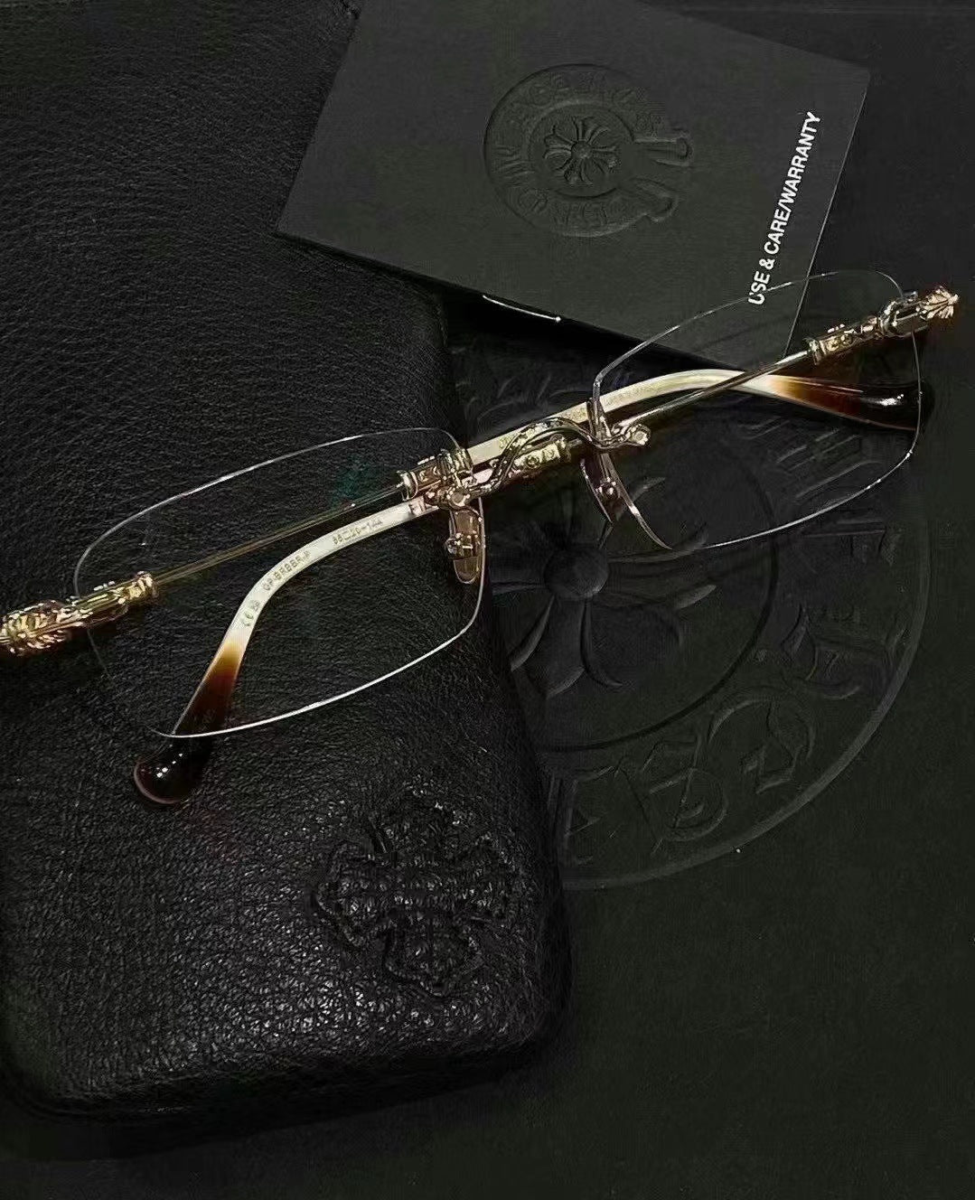 Chrome Hearts Rimless Eyeglass Frames with Cross Engraving