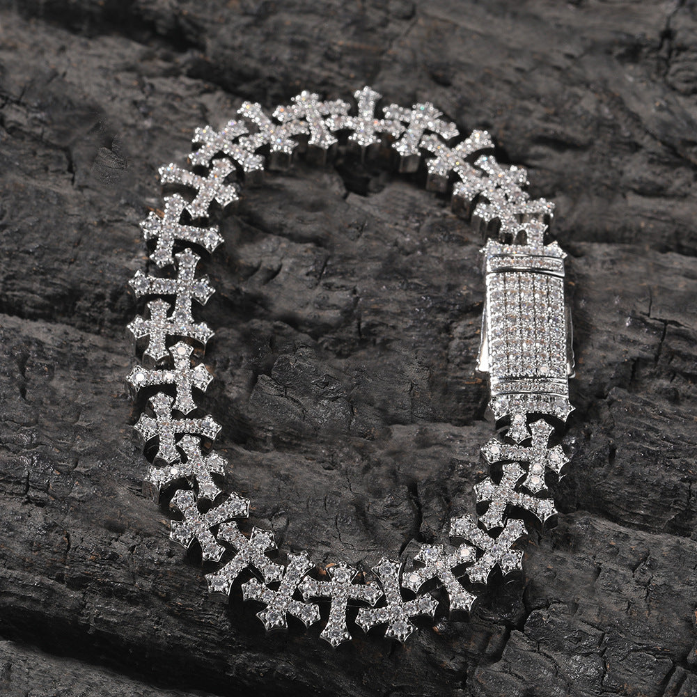 Hip-hop 11.5MM zircon-encrusted cross bracelet