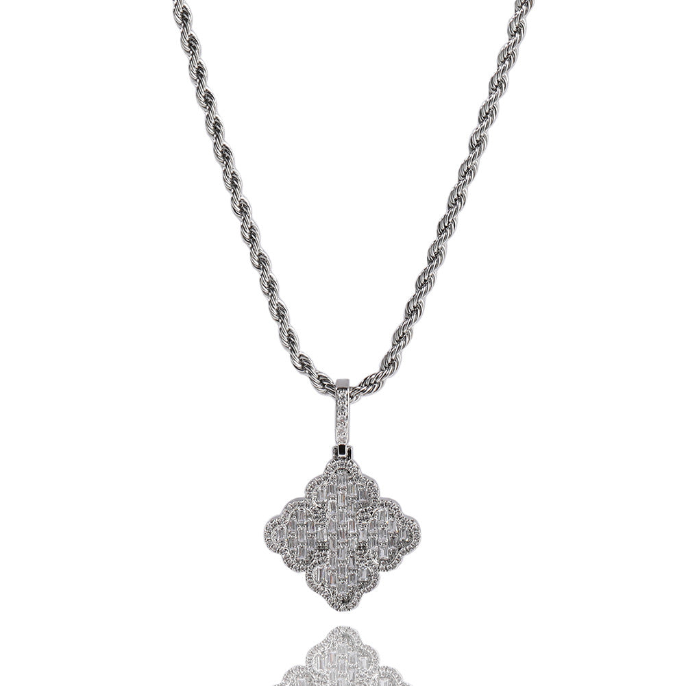 Full-diamond zircon four-leaf clover necklace