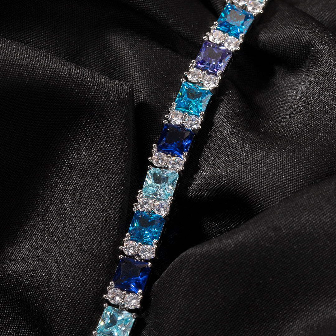 Square bracelet with blue purple gemstones