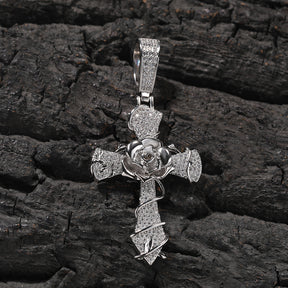 Copper set 5A zirconia rose cross pendant necklace