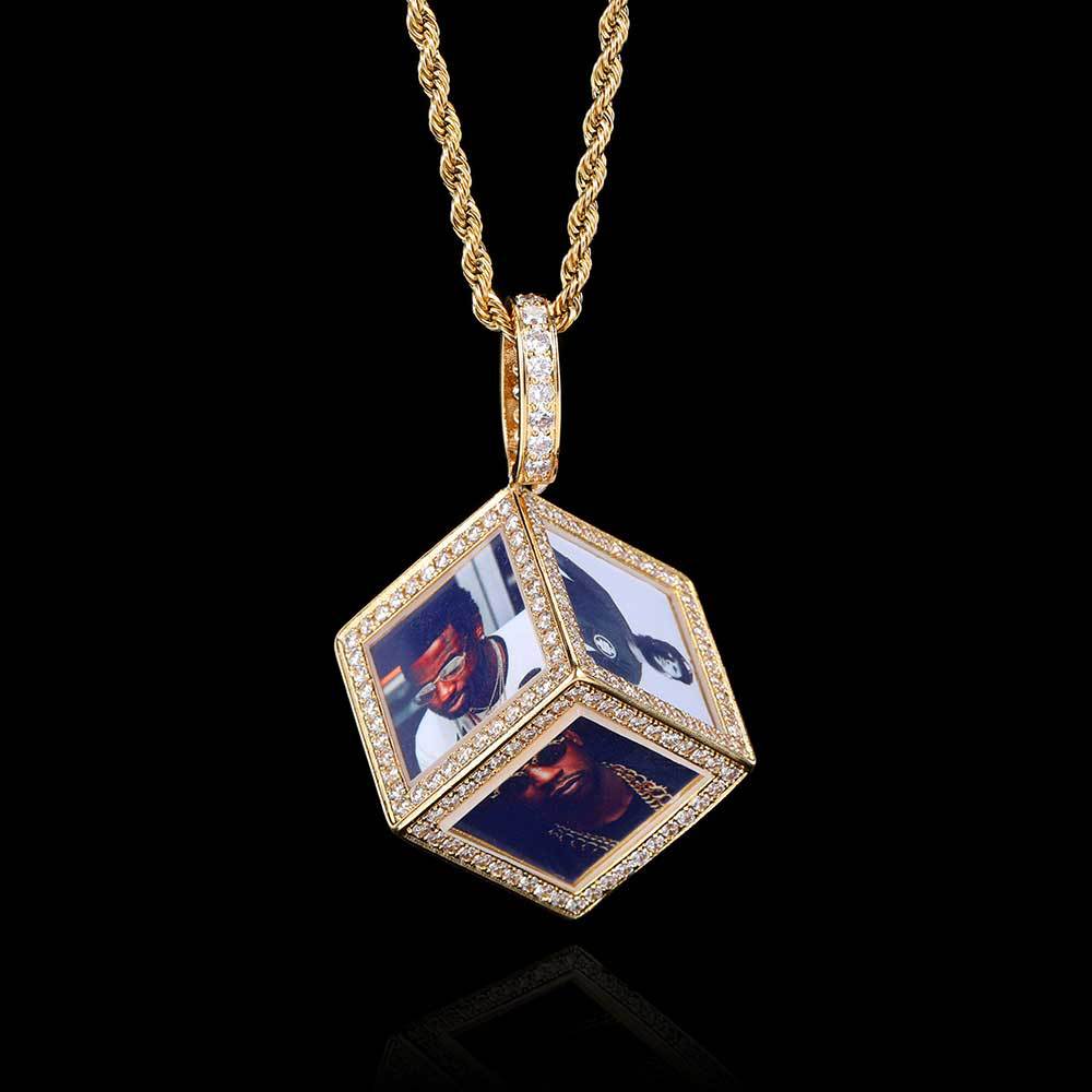 Hip Hop Jewelry Cube Memory Photo Pendant Frame Necklace