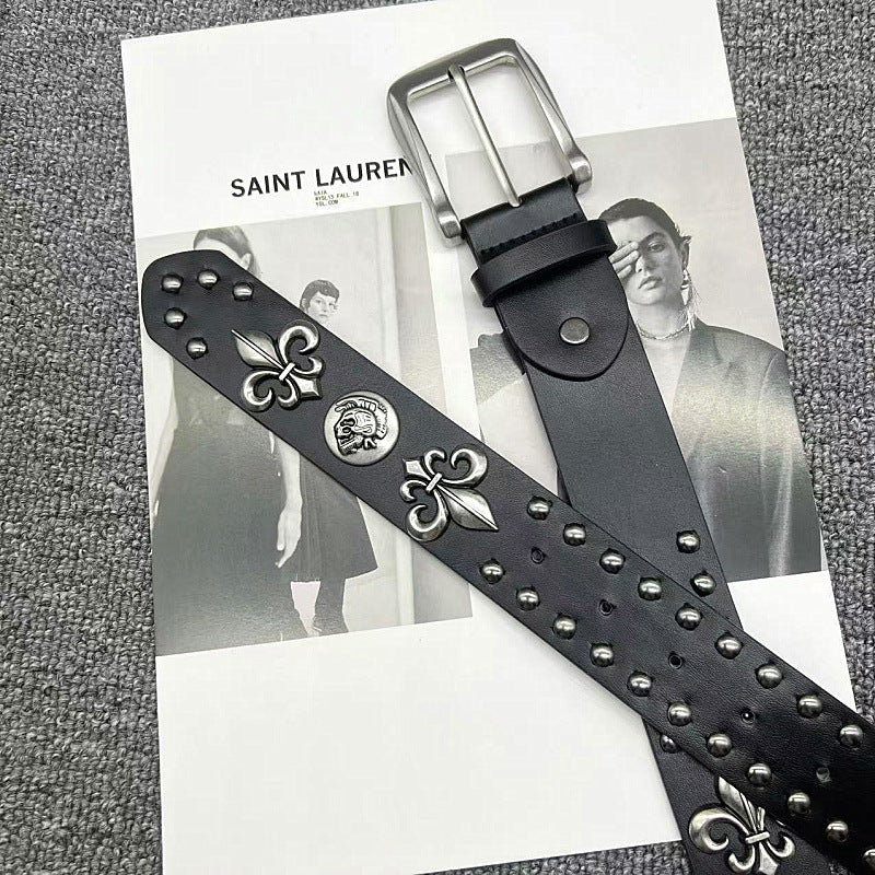 Chrome Hearts studded military floral pin buckle metal belt