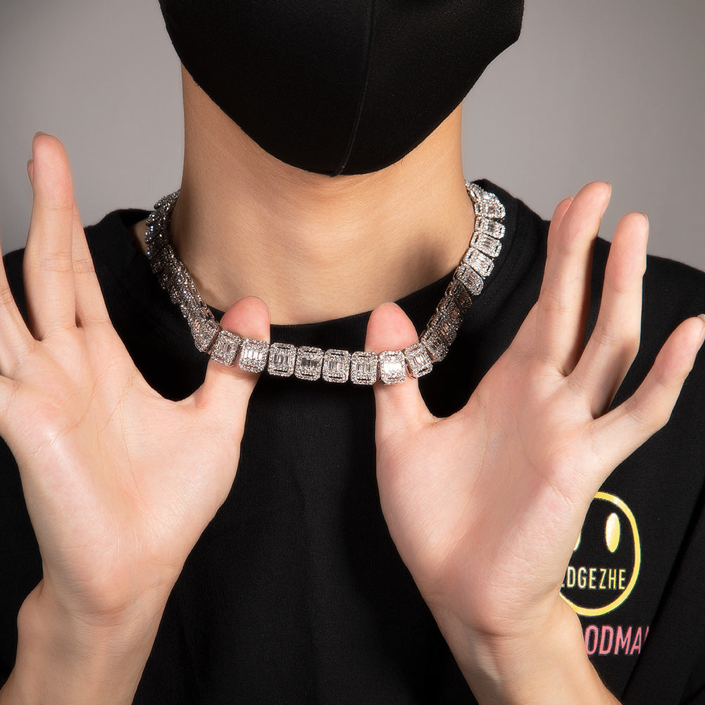 Alloy Necklace, 13mm, Diamond-Studded Nine-Panel Chain