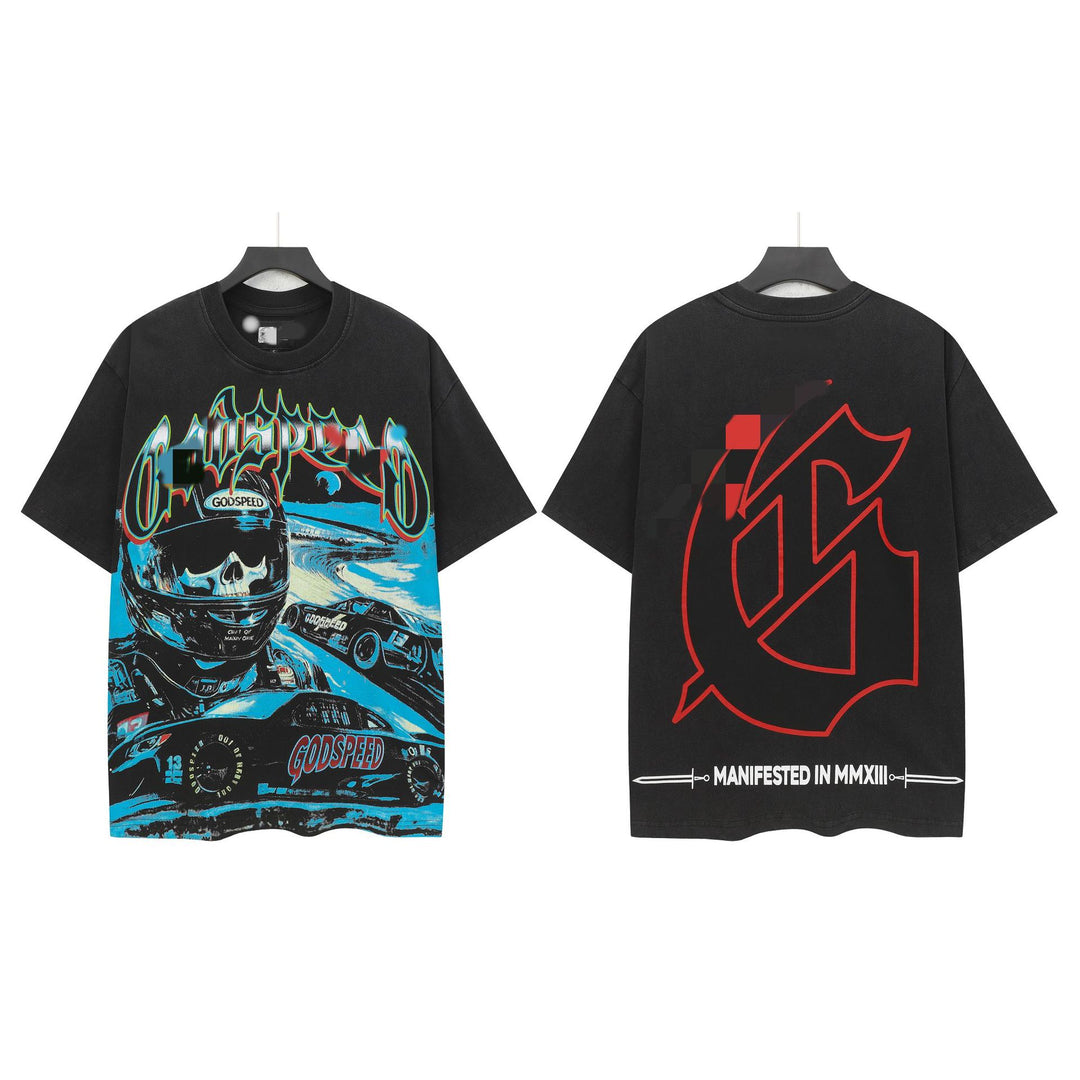 Skull Man rock band print hip-hop loose T-shirt