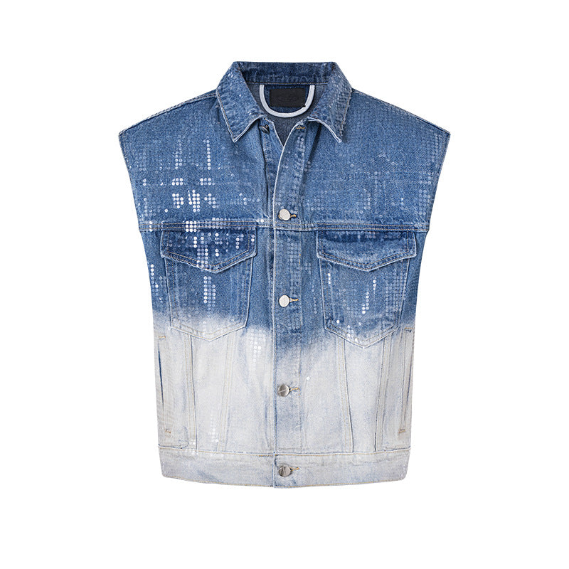 Denim Vest, Sleeveless, Gradient Color Vest