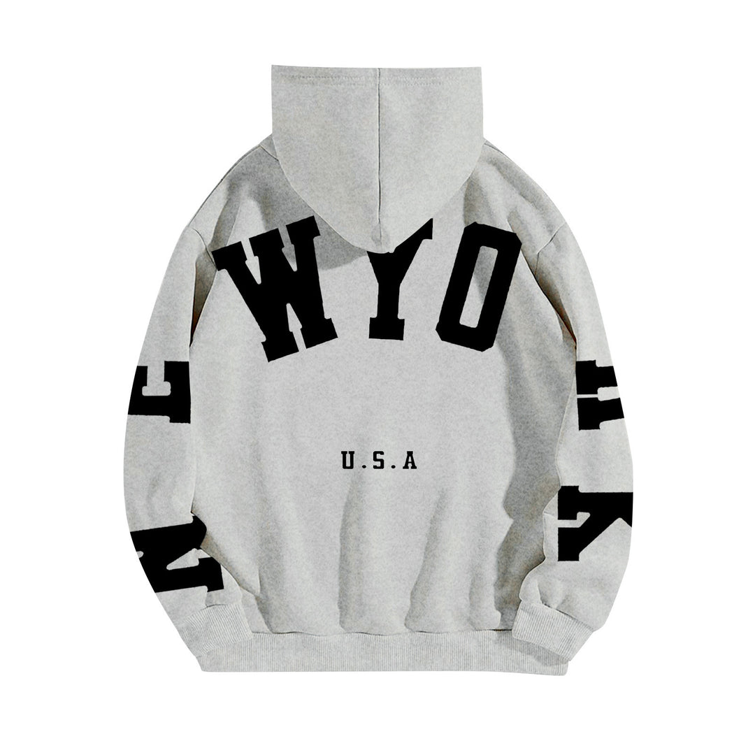wyo newyork letter print hoodie, loose fit, oversized hoodie