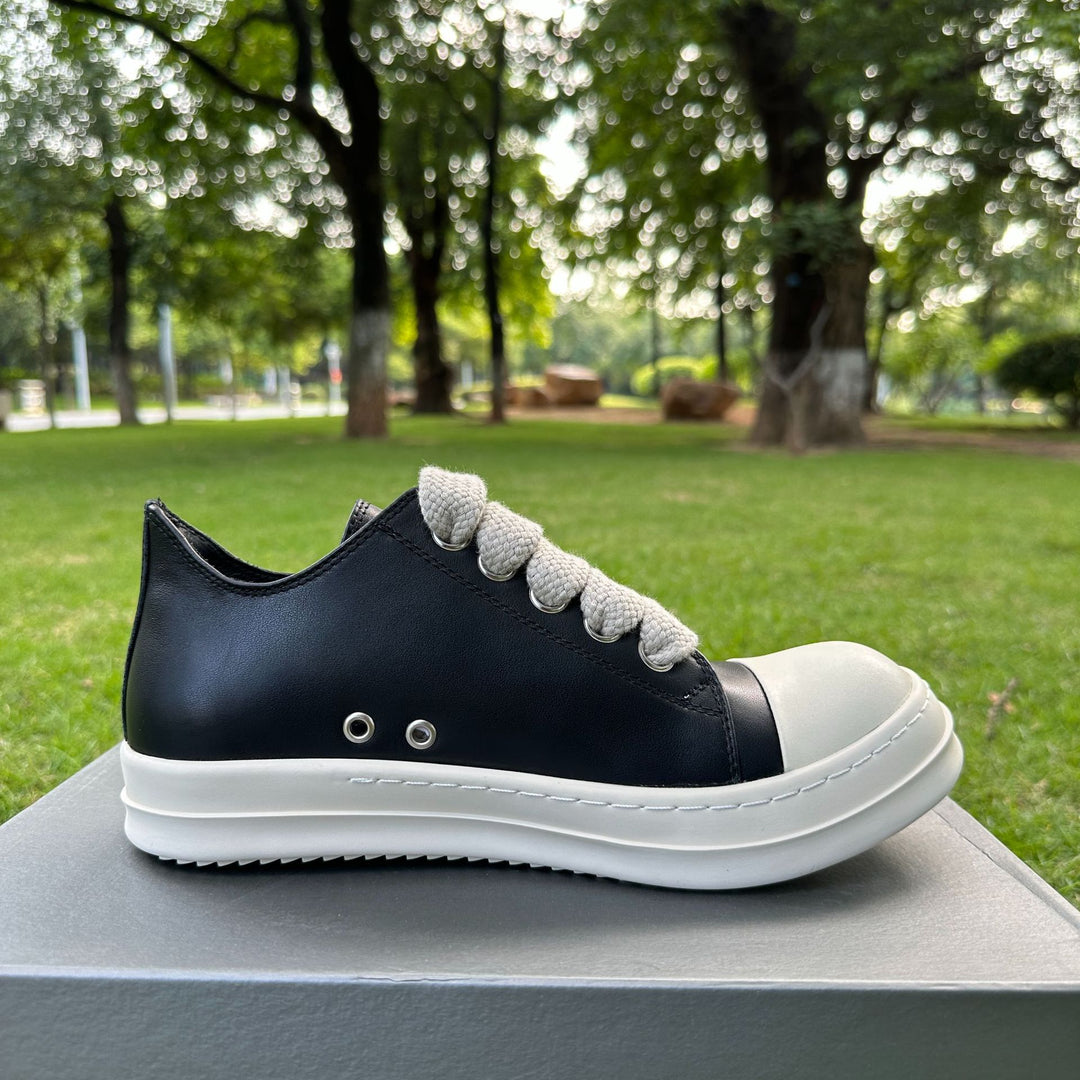 Genuine Leather Low-Top Skate Shoes with Wide Laces