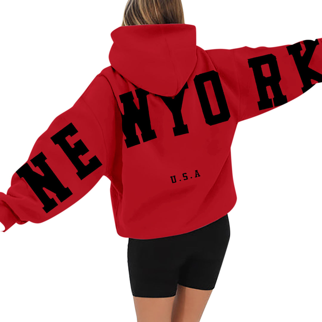 wyo newyork letter print hoodie, loose fit, oversized hoodie