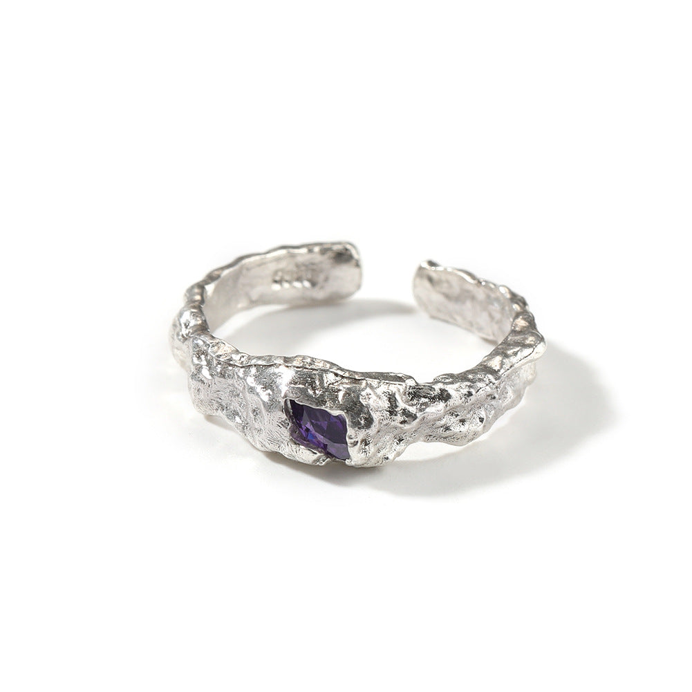 Hip-Hop 925 Silver Ring with Purple Zircon