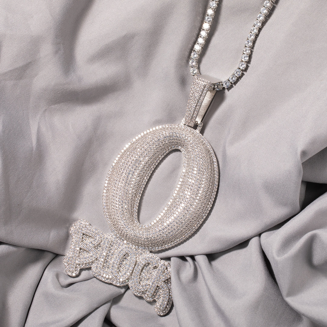 Large "O BLOCK" Letter Pendant with Zirconia Inlay