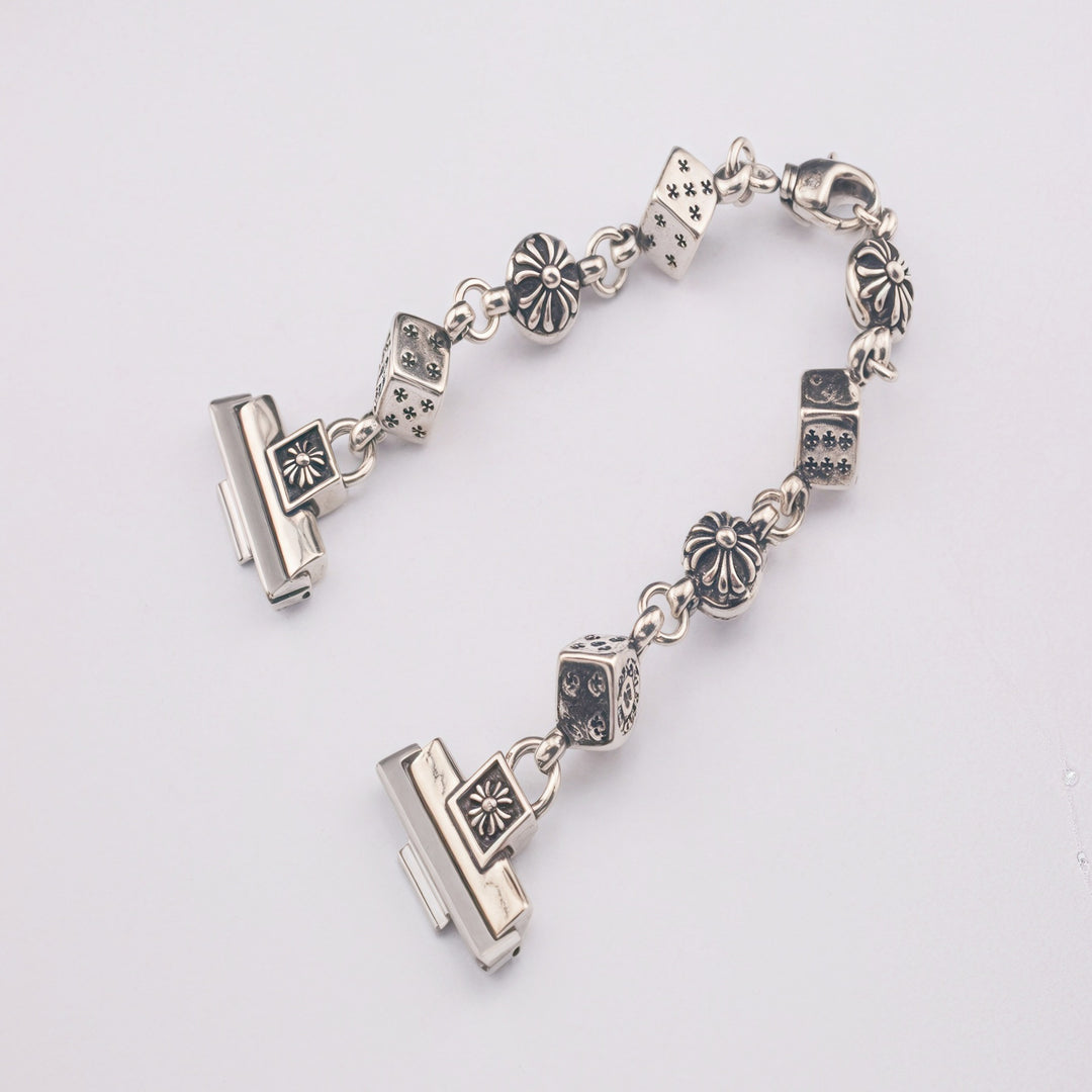 Chrome heart cross flower ball dice watch strap