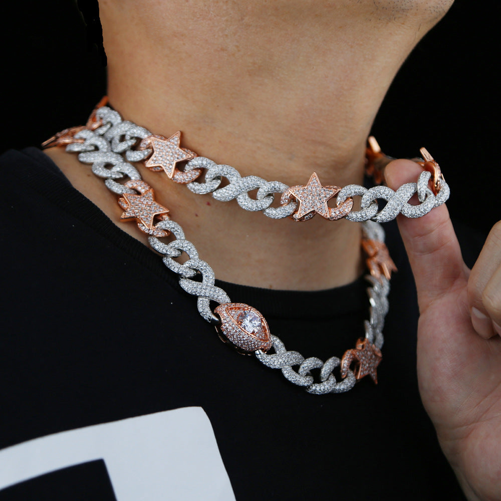 Hip-hop figure-eight Cuban chain two-tone star and eye pendant