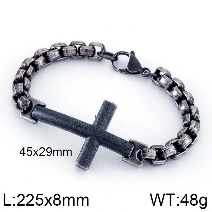 Personalized stainless steel men's cross square pearl bracelet