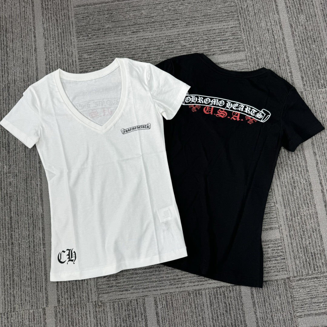 Chrome Hearts V-neck slim fit short-sleeved T-shirt