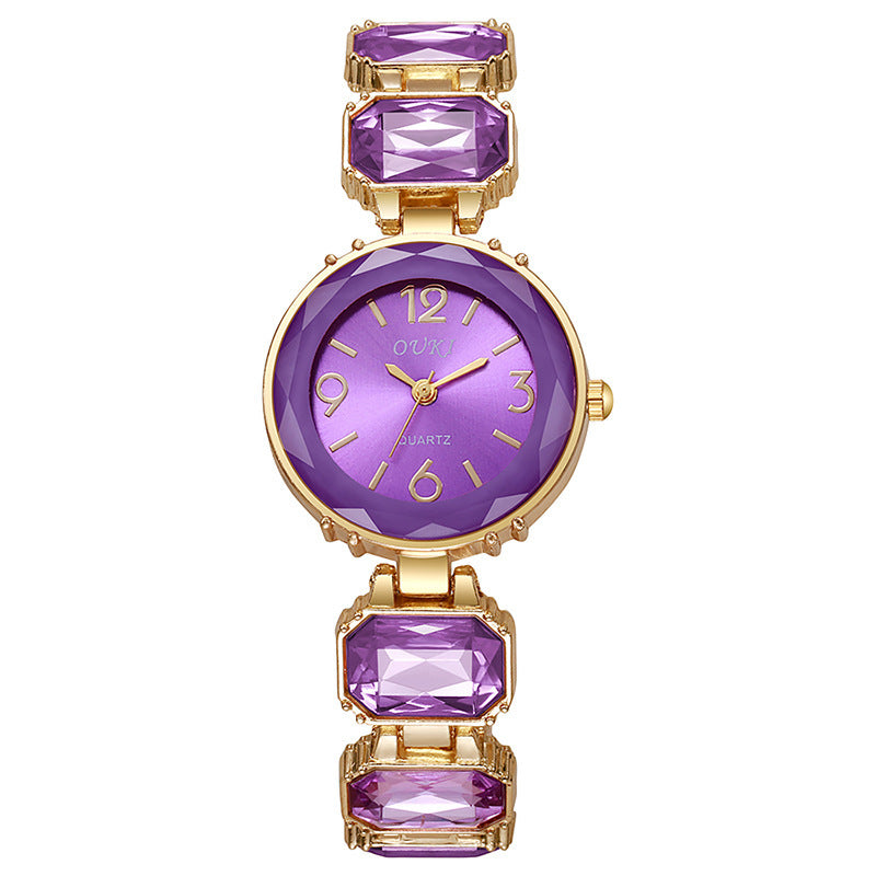 Women’s Gold Bracelet Quartz Watch with Black Crystal Dial